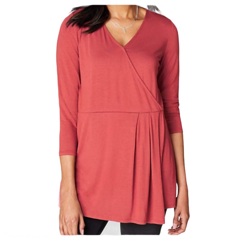 J. JILL Size Large Wearever Pleated Crossover Top Blouse 3/4